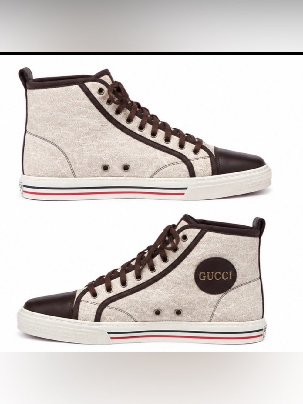 Gucci Men’s California High-Top GC Sneakers Brown Leather Trim Size 11